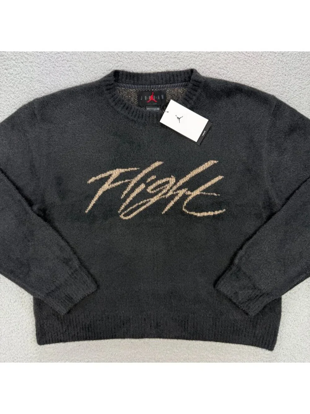 Air Jordan Sweater Men Medium M Black Flight Heritage Crop Knit Fuzzy Sweatshirt